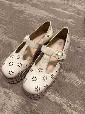 White Floral Cutout Mary Jane Clogs